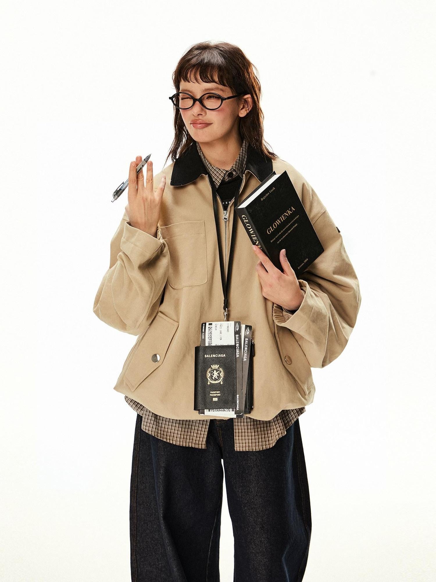 EZEK Barn Oversized Pocketed Zippered Lapel Workwear Women's Cotton Trench Coats