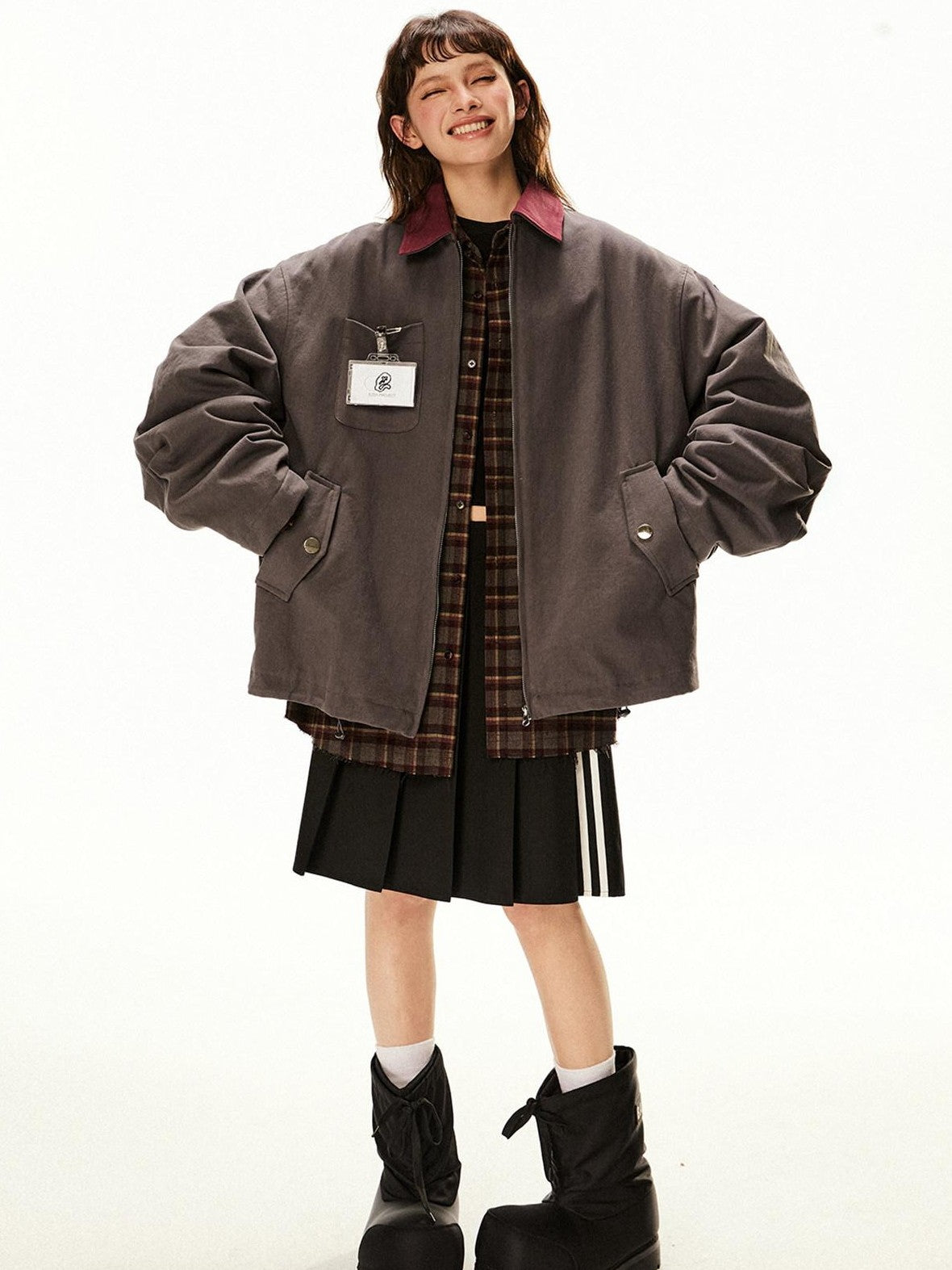EZEK Barn Oversized Pocketed Zippered Lapel Workwear Women's Cotton Trench Coats