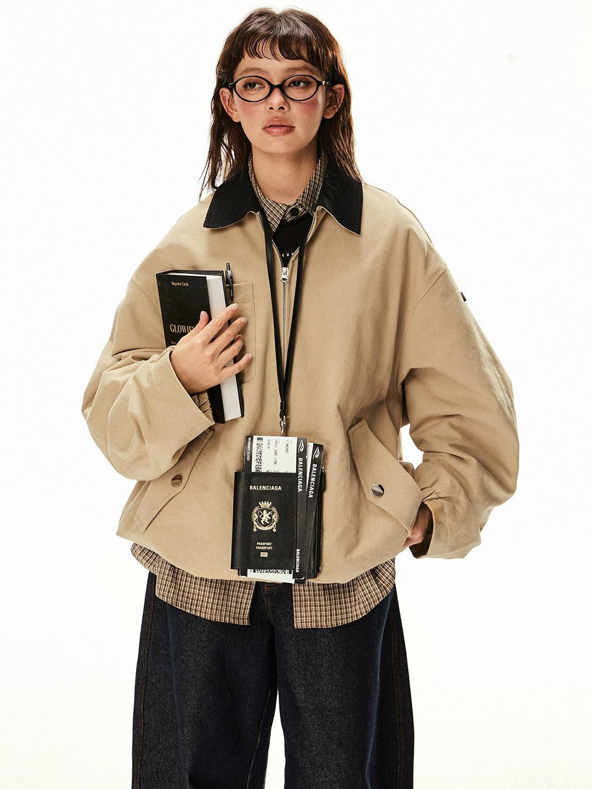 EZEK Barn Oversized Pocketed Zippered Lapel Workwear Women's Cotton Trench Coats