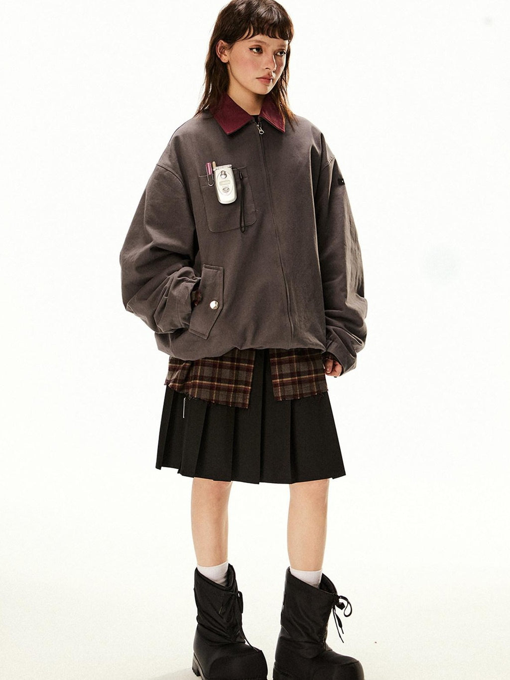 EZEK Barn Oversized Pocketed Zippered Lapel Workwear Women's Cotton Trench Coats