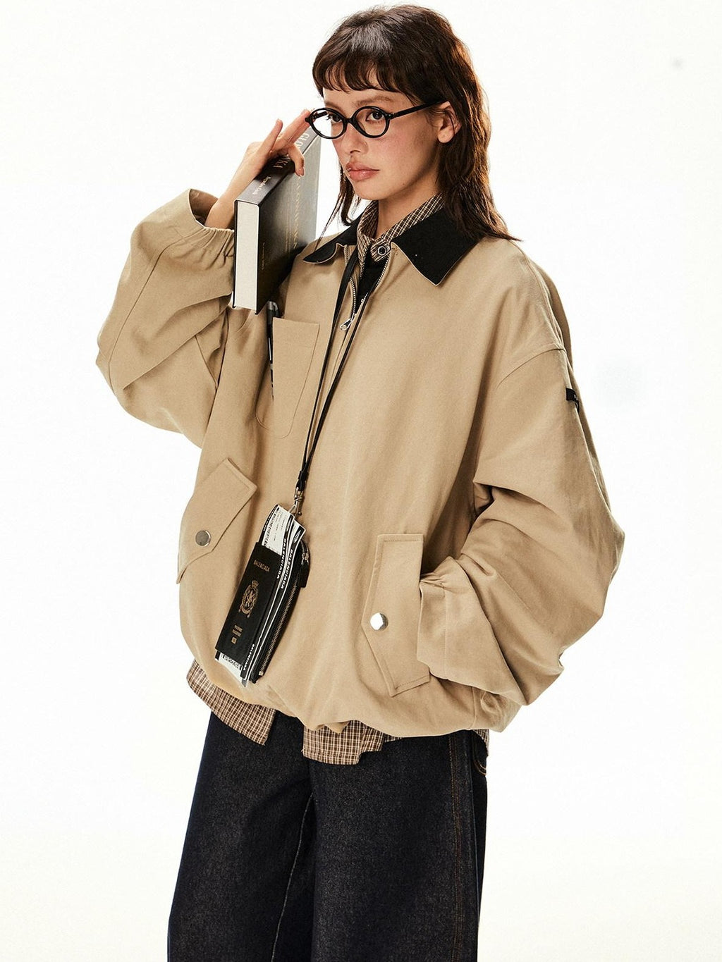 EZEK Barn Oversized Pocketed Zippered Lapel Workwear Women's Cotton Trench Coats