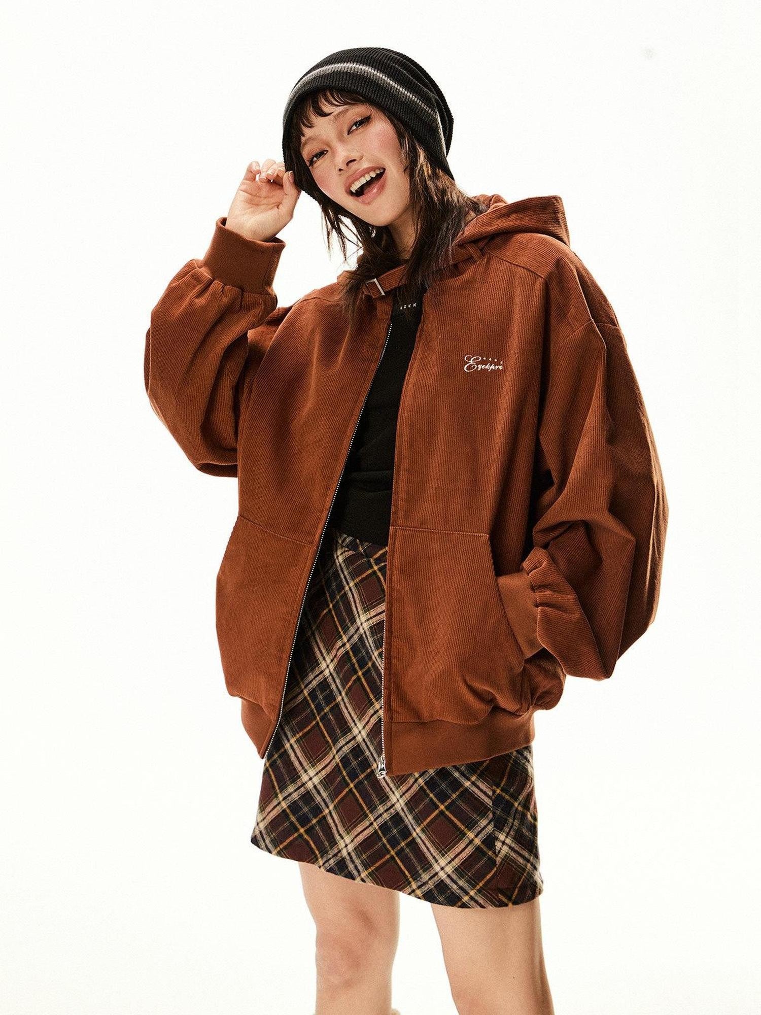 EZEK Barn Style Hooded Zip Pocket Loose Women's 100 Percent Cotton Baseball Jackets