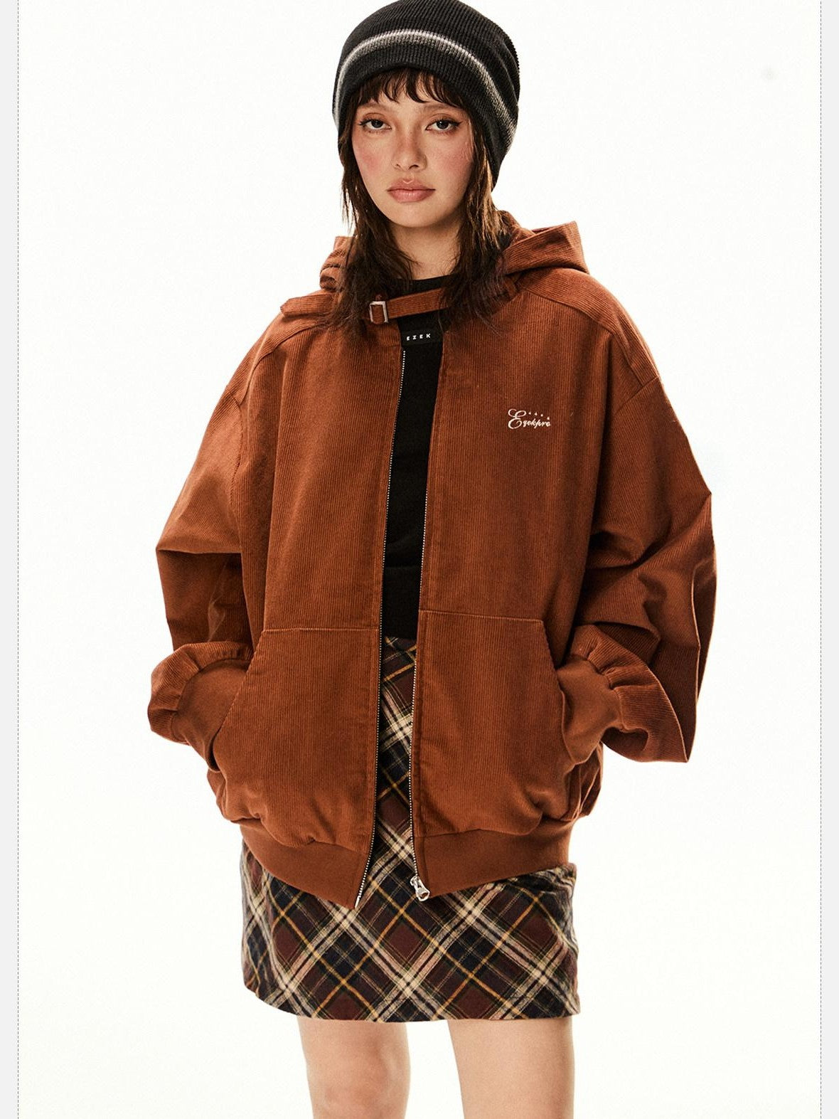 EZEK Barn Style Hooded Zip Pocket Loose Women's 100 Percent Cotton Baseball Jackets