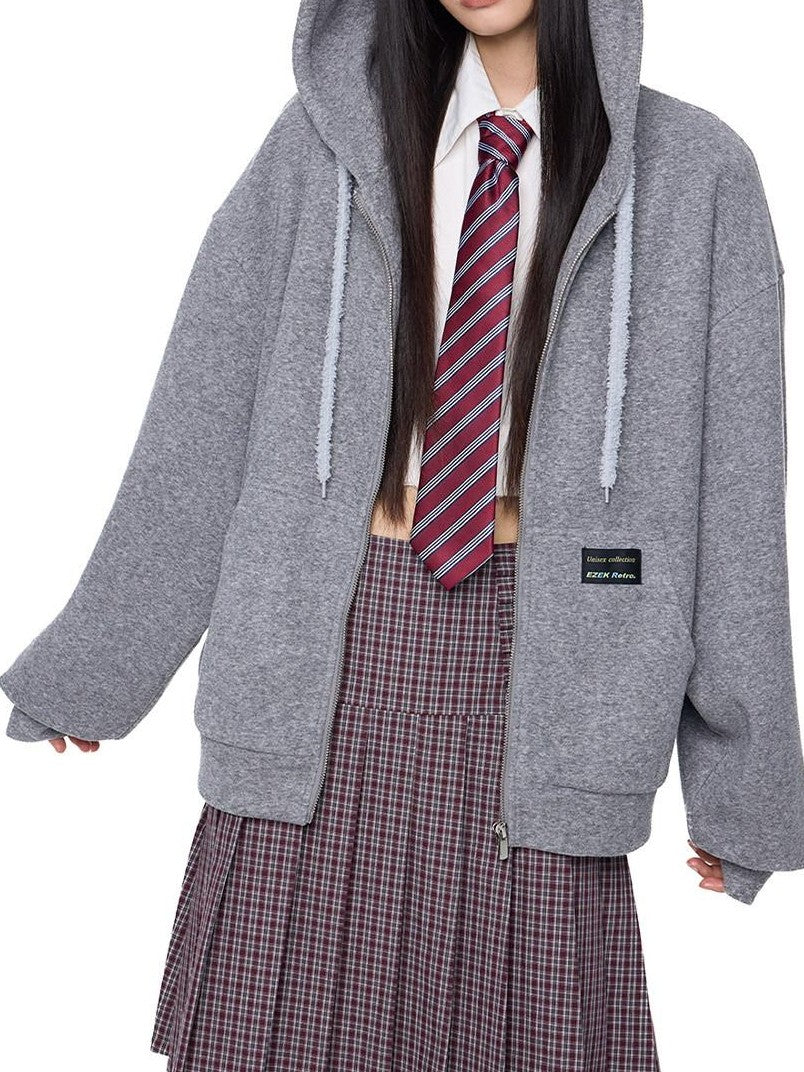 EZEK Bear Ear Drawstring Hood Loose Side Pockets Women's Cotton Zip-up Hoodies
