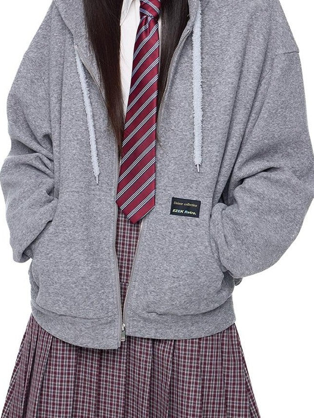 EZEK Bear Ear Drawstring Hood Loose Side Pockets Women's Cotton Zip-up Hoodies