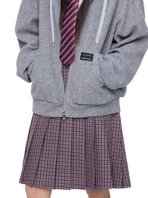 EZEK Bear Ear Drawstring Hood Loose Side Pockets Women's Cotton Zip-up Hoodies