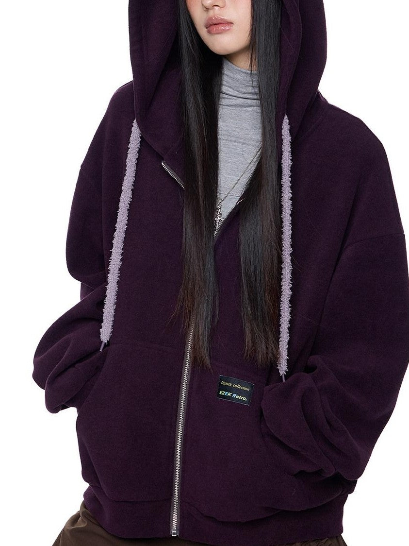 EZEK Bear Ear Drawstring Hood Loose Side Pockets Women's Cotton Zip-up Hoodies
