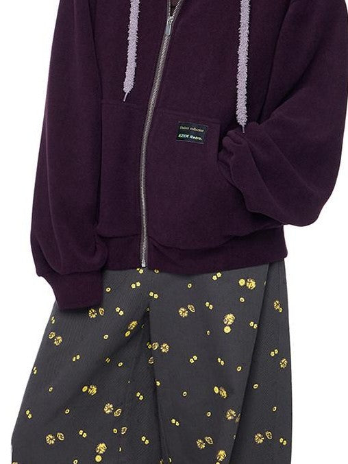 EZEK Bear Ear Drawstring Hood Loose Side Pockets Women's Cotton Zip-up Hoodies