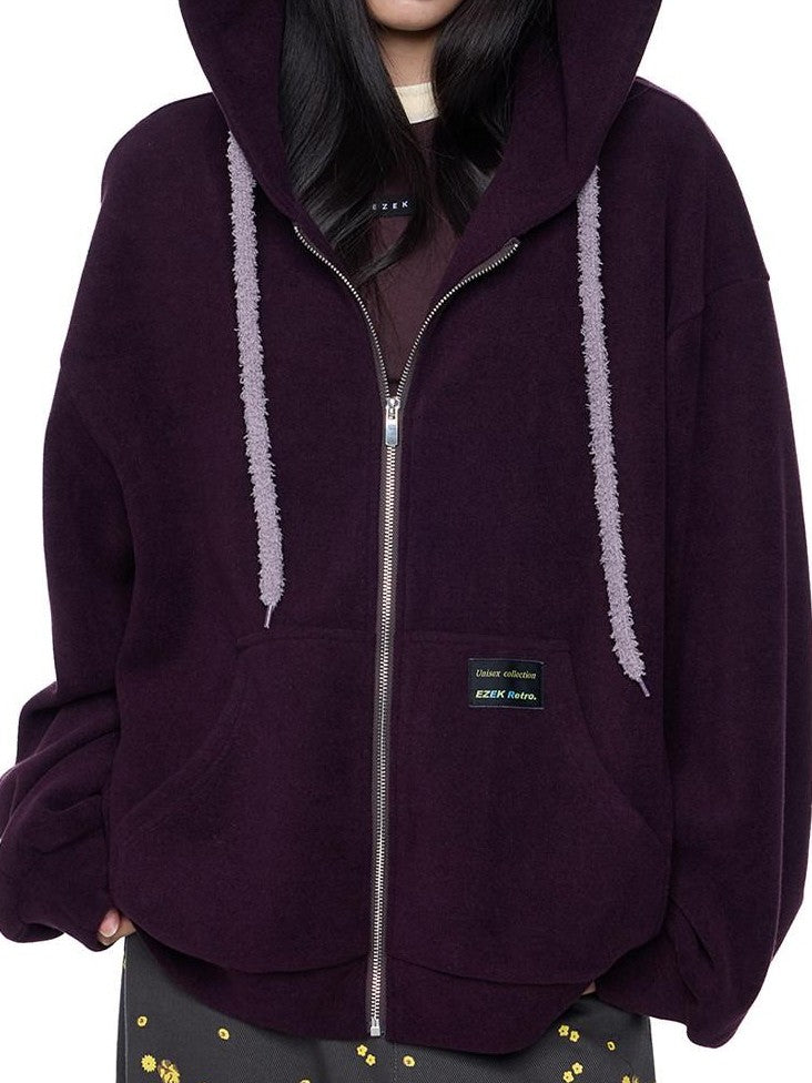 EZEK Bear Ear Drawstring Hood Loose Side Pockets Women's Cotton Zip-up Hoodies