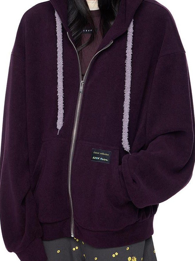 EZEK Bear Ear Drawstring Hood Loose Side Pockets Women's Cotton Zip-up Hoodies