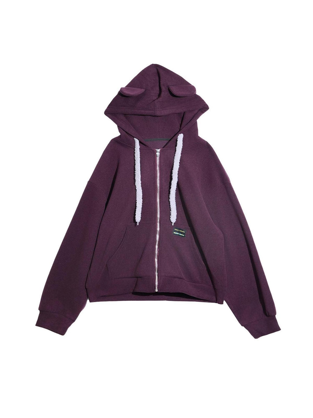 EZEK Bear Ear Drawstring Hood Loose Side Pockets Women's Cotton Zip-up Hoodies