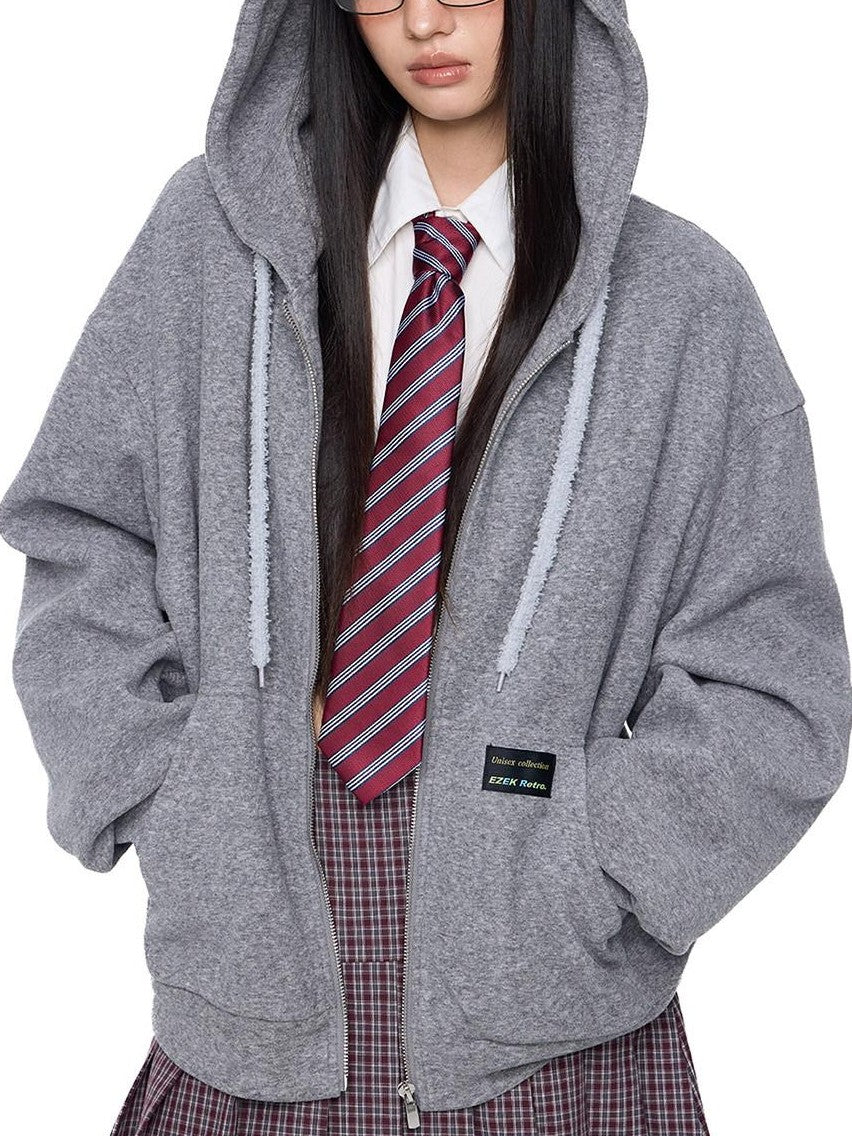 EZEK Bear Ear Drawstring Hood Loose Side Pockets Women's Cotton Zip-up Hoodies