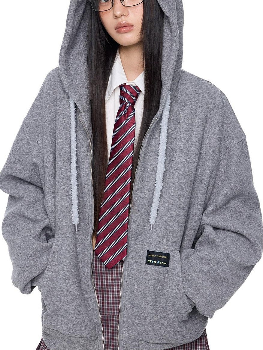 EZEK Bear Ear Drawstring Hood Loose Side Pockets Women's Cotton Zip-up Hoodies