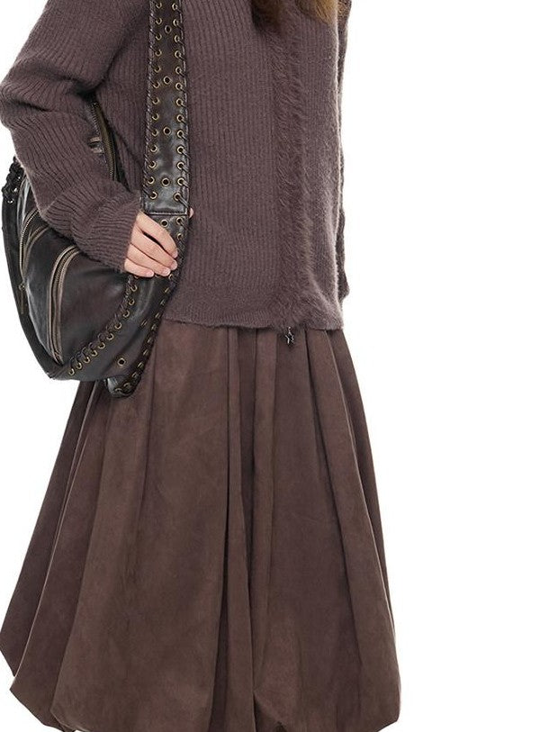 EZEK Bear Ear Hooded Knit Frayed Edge Spliced Chain Zipper Women's Acrylic Cardigans