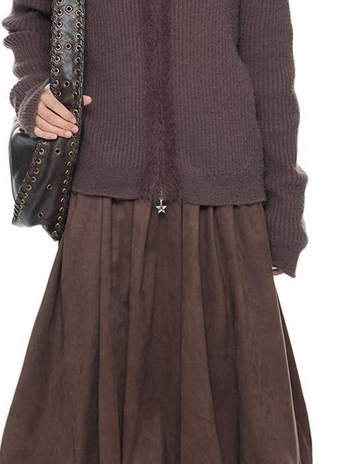 EZEK Bear Ear Hooded Knit Frayed Edge Spliced Chain Zipper Women's Acrylic Cardigans