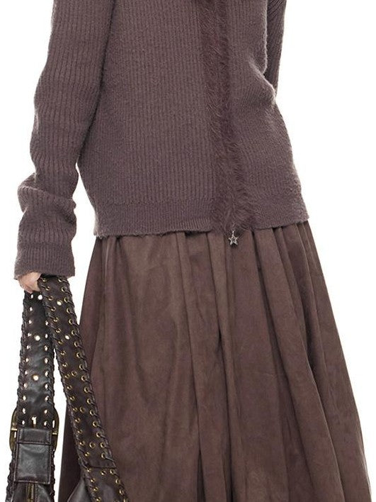 EZEK Bear Ear Hooded Knit Frayed Edge Spliced Chain Zipper Women's Acrylic Cardigans