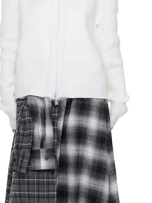EZEK Bear Ear Hooded Knit Frayed Edge Spliced Chain Zipper Women's Acrylic Cardigans