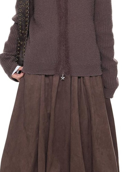 EZEK Bear Ear Hooded Knit Frayed Edge Spliced Chain Zipper Women's Acrylic Cardigans