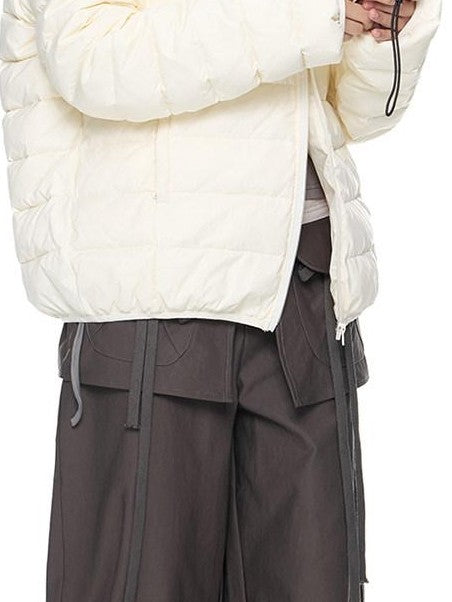 EZEK Bear Ear Ribbed Quilted Loose Hooded Women's White Duck Down Down Jackets