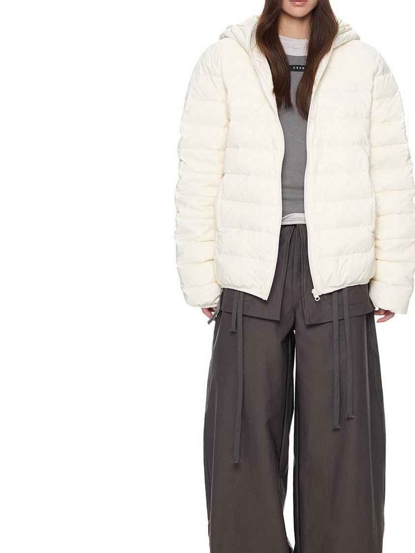 EZEK Bear Ear Ribbed Quilted Loose Hooded Women's White Duck Down Down Jackets
