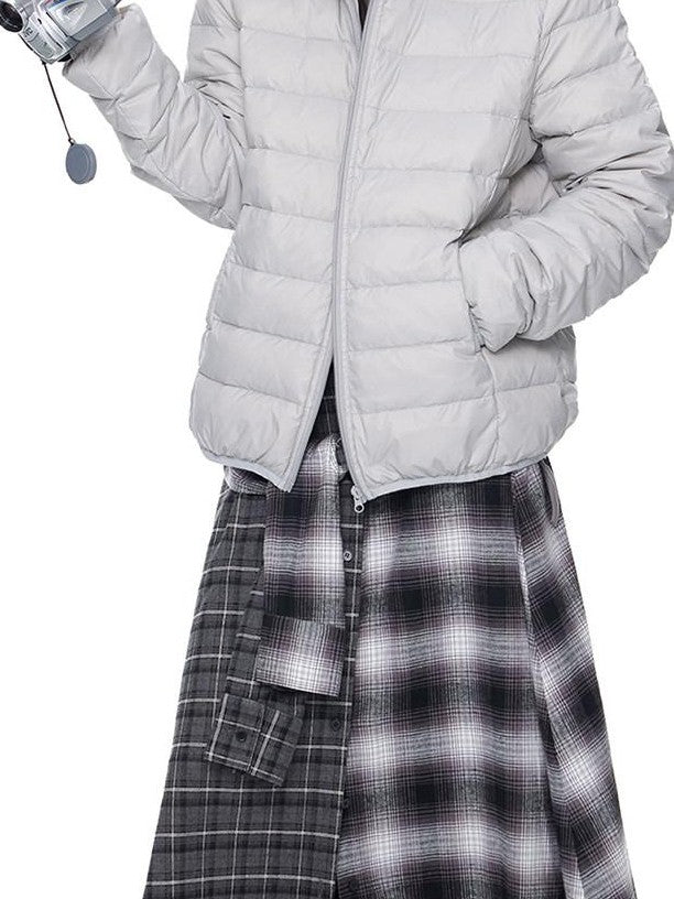 EZEK Bear Ear Ribbed Quilted Loose Hooded Women's White Duck Down Down Jackets