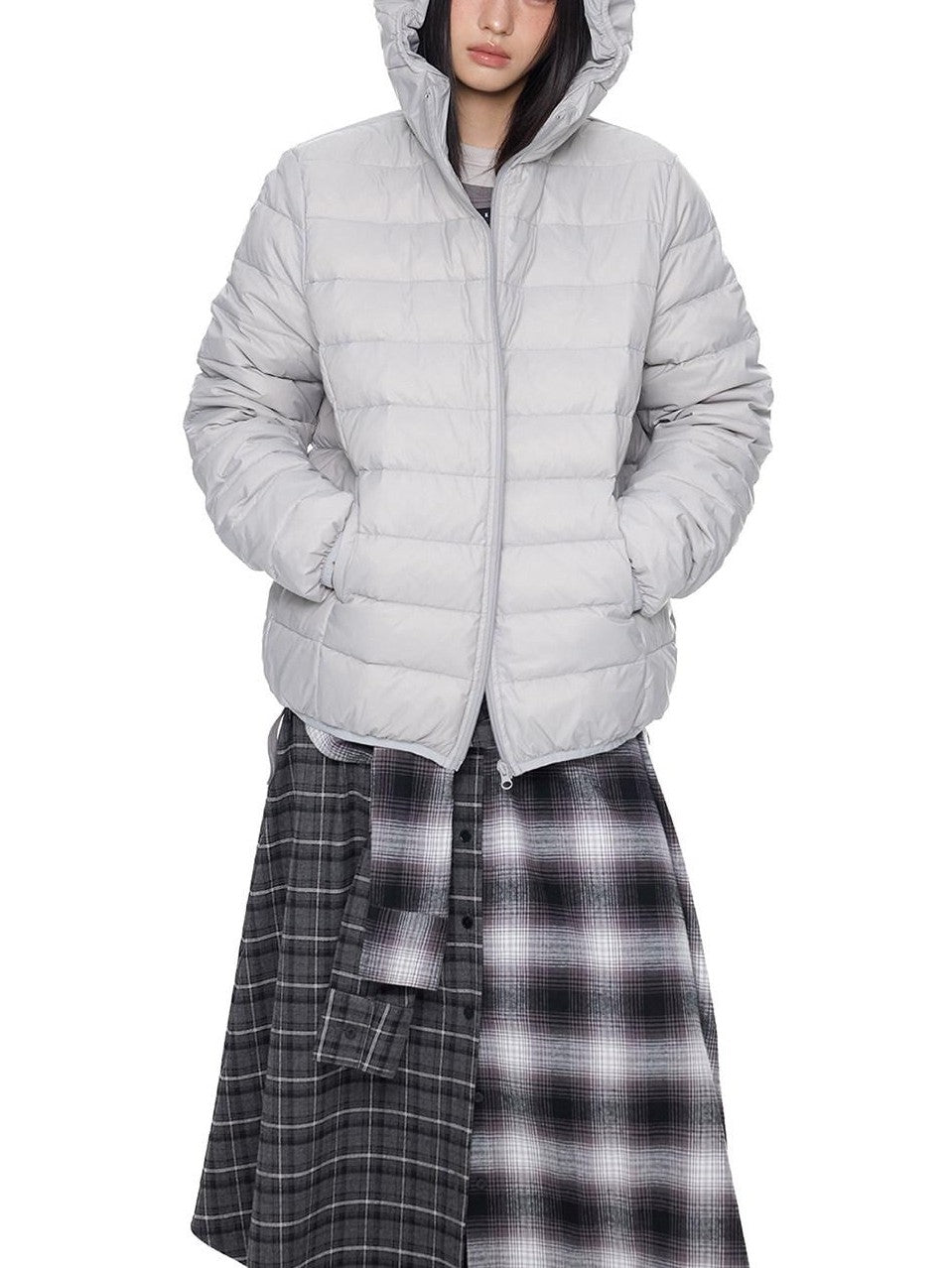 EZEK Bear Ear Ribbed Quilted Loose Hooded Women's White Duck Down Down Jackets