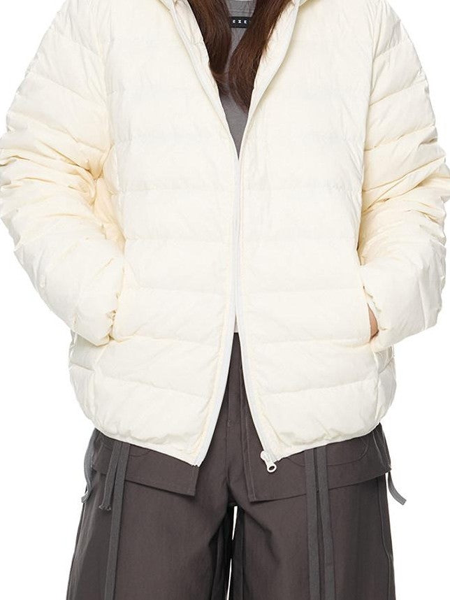 EZEK Bear Ear Ribbed Quilted Loose Hooded Women's White Duck Down Down Jackets