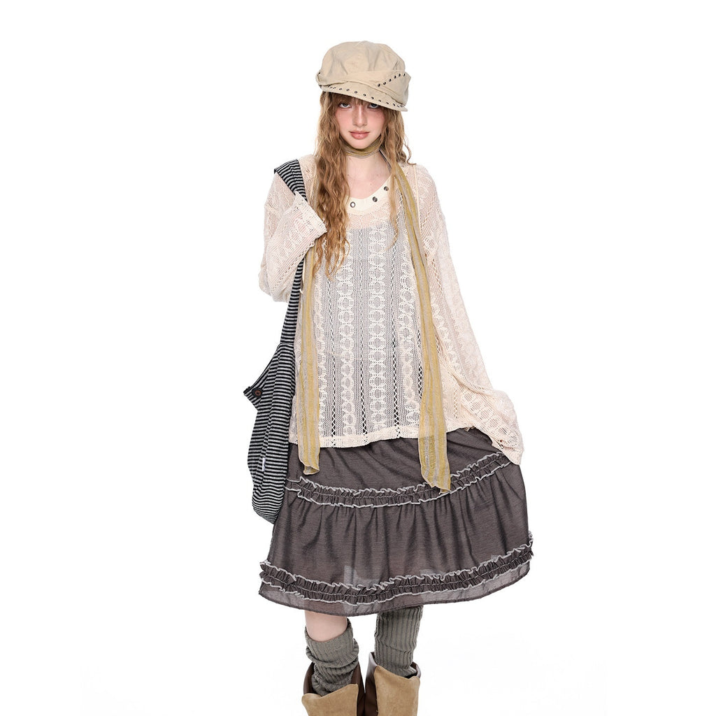 EZEK_Beige_Vintage_Openwork_Knit_Women's_Cotton_Blend_Long_Sleeve_T-shirts_1047946529426_MISSTT