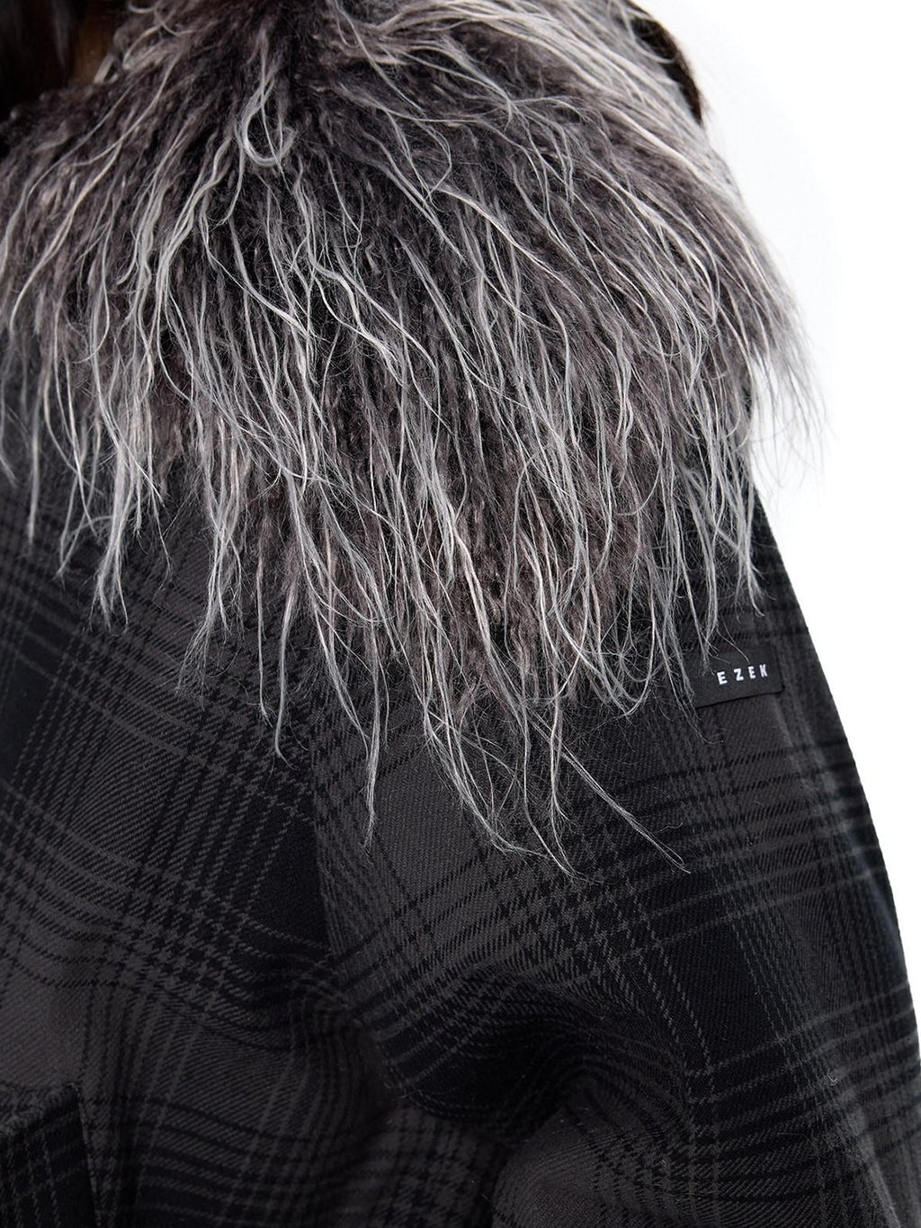 EZEK Black Gray Plaid Faux Fur Collar Zippered Oversized Women's Cotton Puffer Jackets