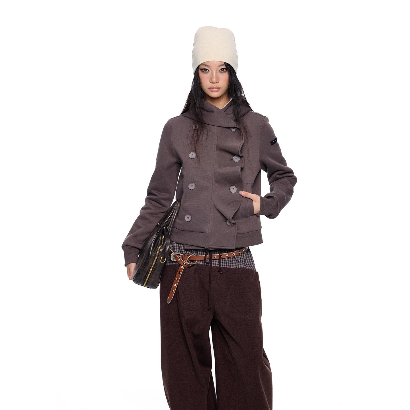 EZEK_Black_Gray_Striped_Deconstructed_Patchwork_Zip_Women's_Cotton_Blend_Hoodies_1015826552027_MISSTT