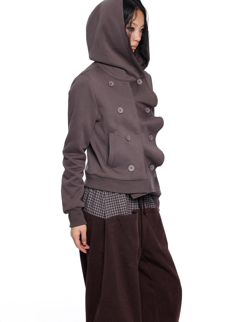 EZEK Black Gray Striped Deconstructed Patchwork Zip Women's Cotton Blend Hoodies
