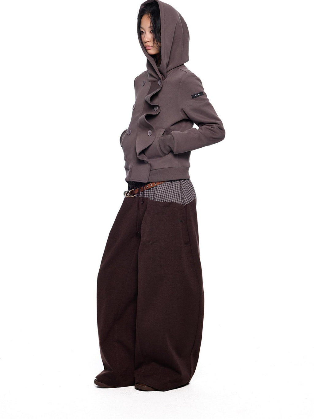 EZEK Black Gray Striped Deconstructed Patchwork Zip Women's Cotton Blend Hoodies
