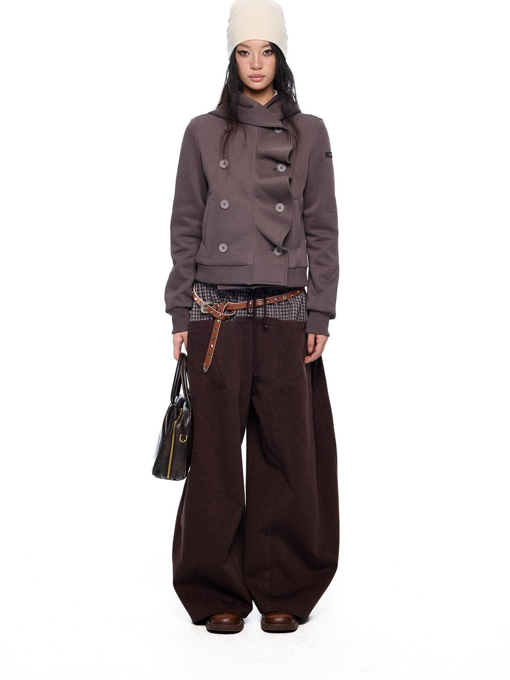 EZEK Black Gray Striped Deconstructed Patchwork Zip Women's Cotton Blend Hoodies
