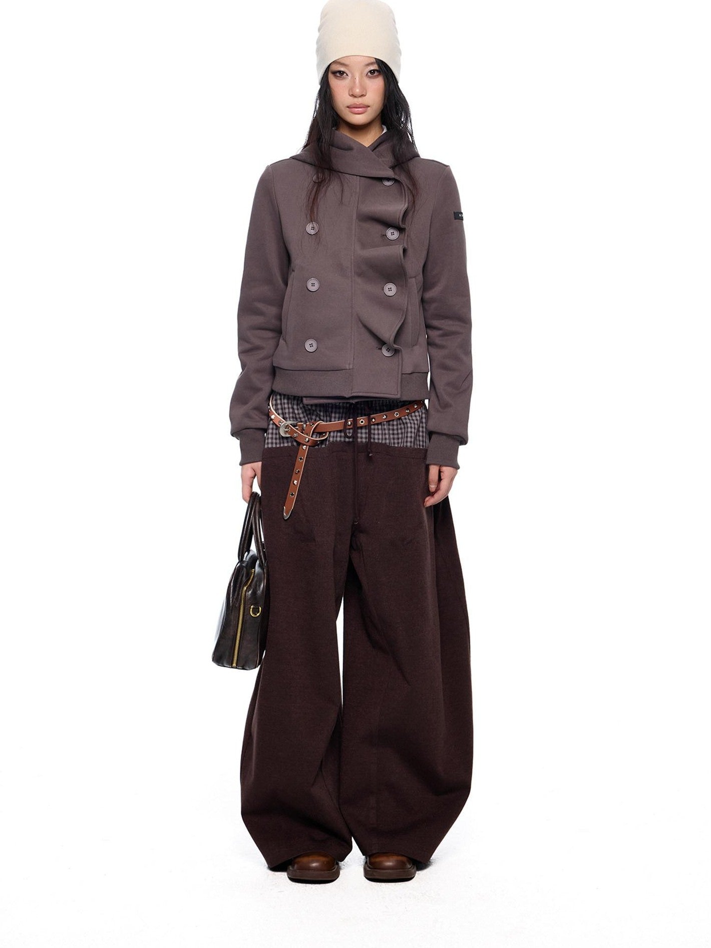 EZEK Black Gray Striped Deconstructed Patchwork Zip Women's Cotton Blend Hoodies