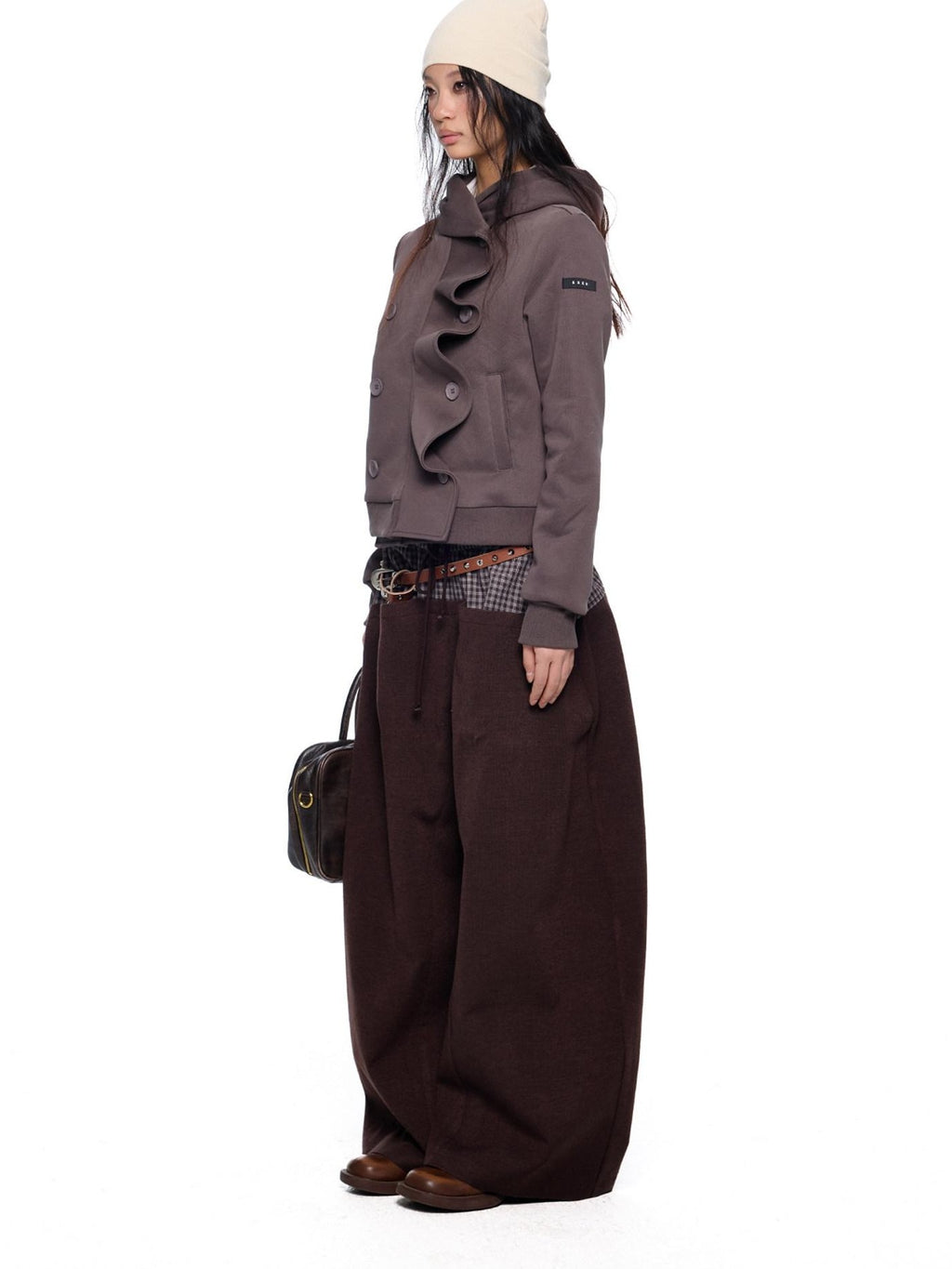 EZEK Black Gray Striped Deconstructed Patchwork Zip Women's Cotton Blend Hoodies