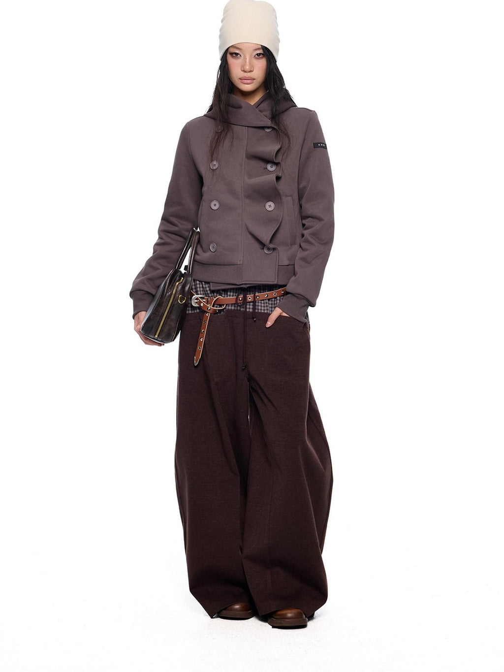EZEK Black Gray Striped Deconstructed Patchwork Zip Women's Cotton Blend Hoodies