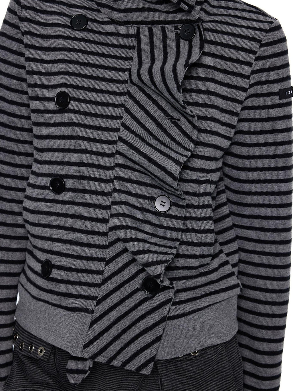 EZEK Black Gray Striped Deconstructed Patchwork Zip Women's Cotton Blend Hoodies