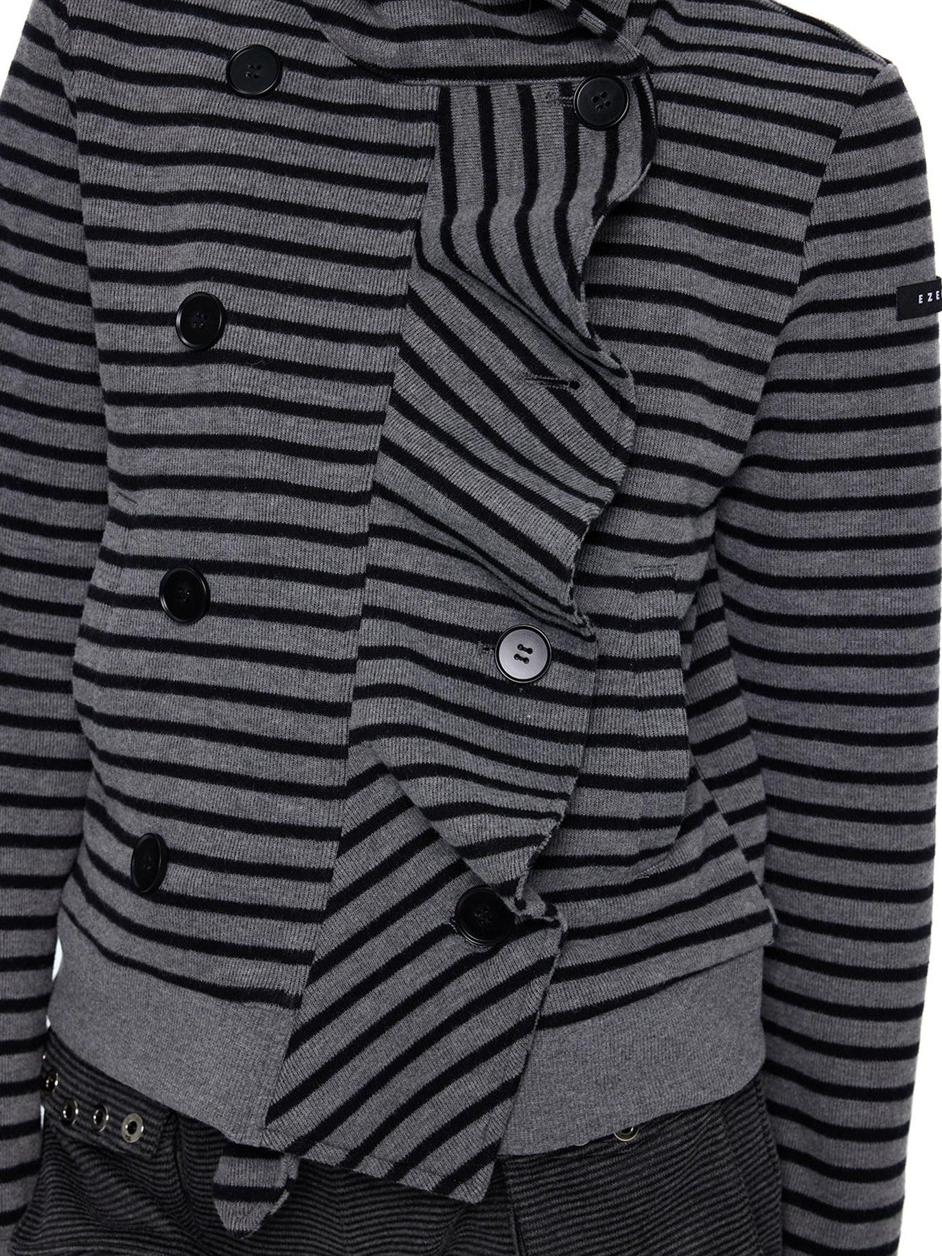 EZEK Black Gray Striped Deconstructed Patchwork Zip Women's Cotton Blend Hoodies