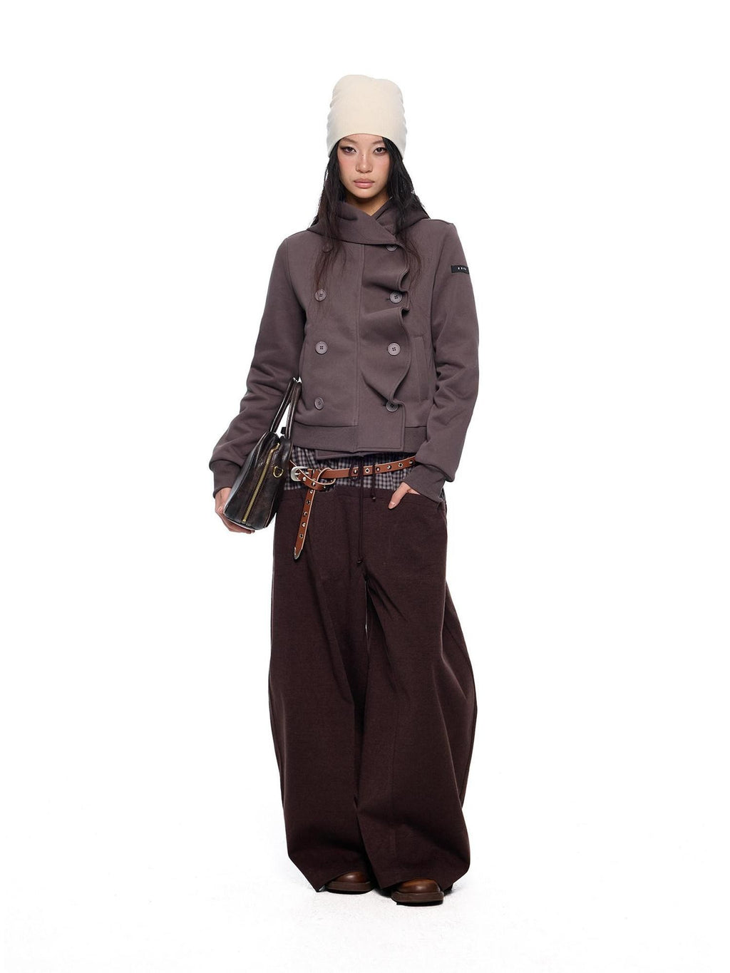 EZEK Black Gray Striped Deconstructed Patchwork Zip Women's Cotton Blend Hoodies
