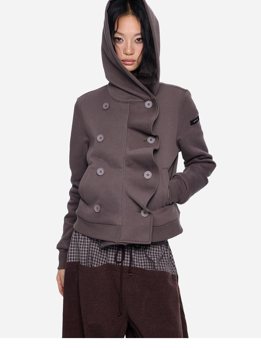 EZEK Black Gray Striped Deconstructed Patchwork Zip Women's Cotton Blend Hoodies