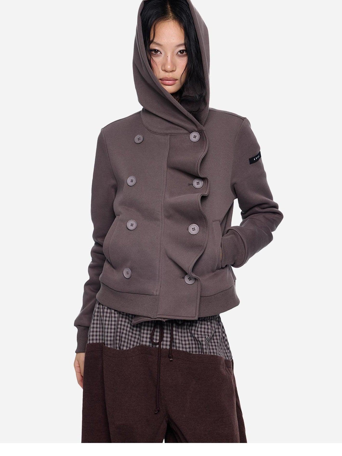 EZEK Black Gray Striped Deconstructed Patchwork Zip Women's Cotton Blend Hoodies