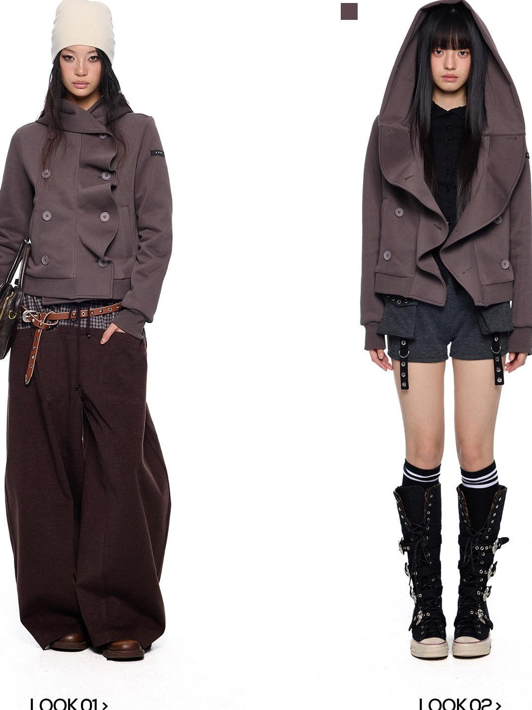 EZEK Black Gray Striped Deconstructed Patchwork Zip Women's Cotton Blend Hoodies