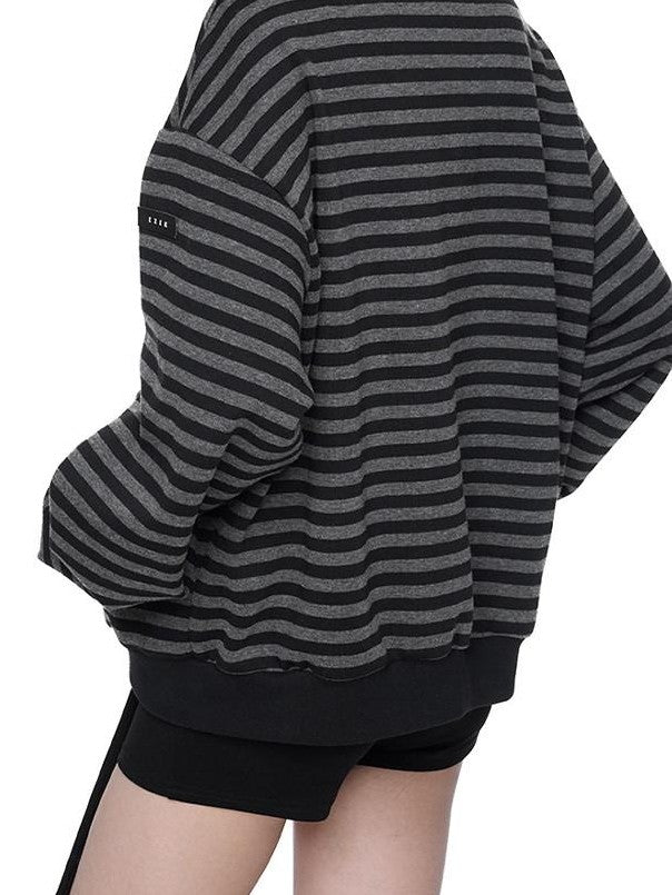 EZEK Black Gray Striped Devil Ear Detachable Fur Women's Cotton Blend Zip-up Hoodies