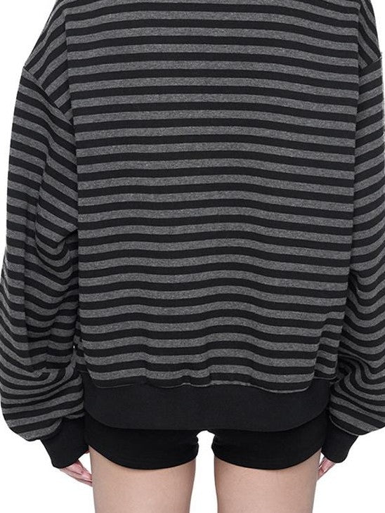 EZEK Black Gray Striped Devil Ear Detachable Fur Women's Cotton Blend Zip-up Hoodies
