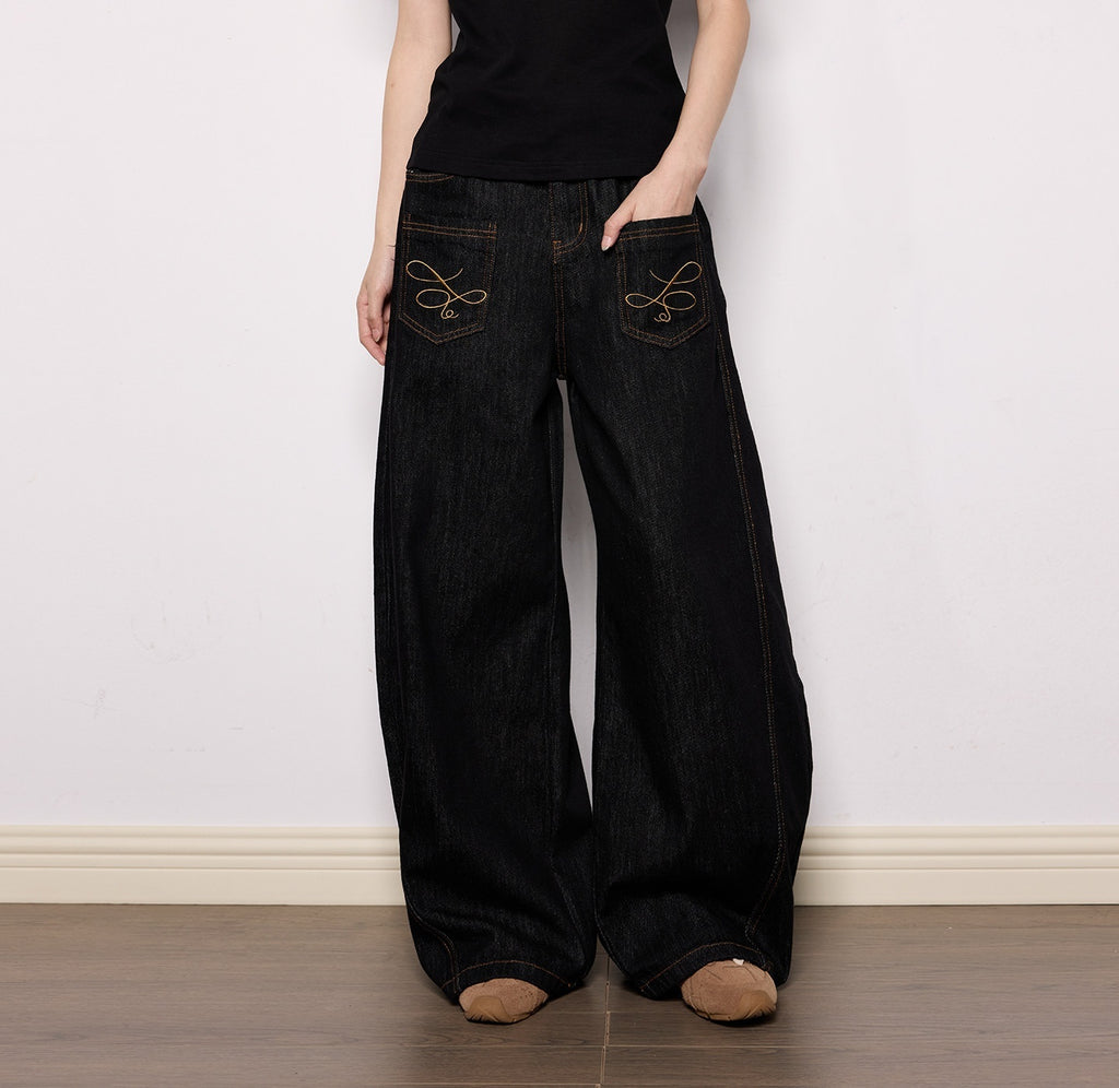 EZEK_Black_Machine_Embroidered_Loose_Fit_Women's_Cotton_Blend_Wide-leg_Jeans_949203961507_MISSTT