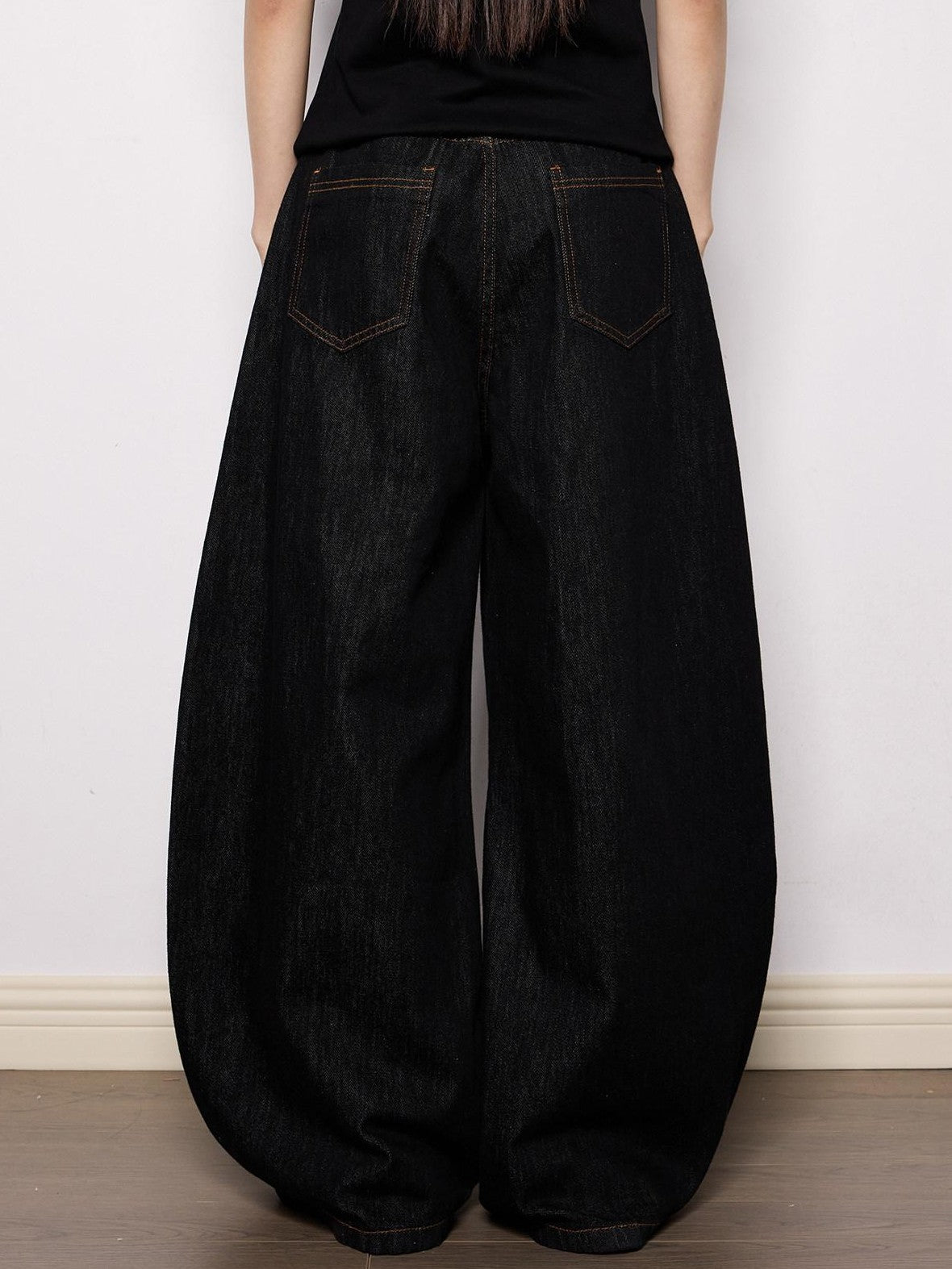 EZEK Black Machine Embroidered Loose Fit Women's Cotton Blend Wide-leg Jeans