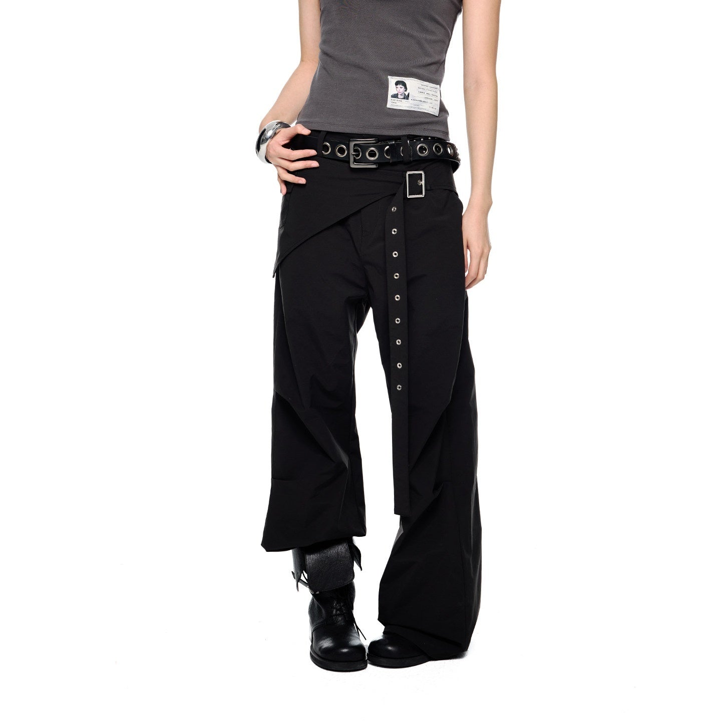EZEK_Black_Patchwork_Pleated_Waist_Pocket_Casual_Women's_Polyester_Straight-leg_Pants_1020537749145_MISSTT