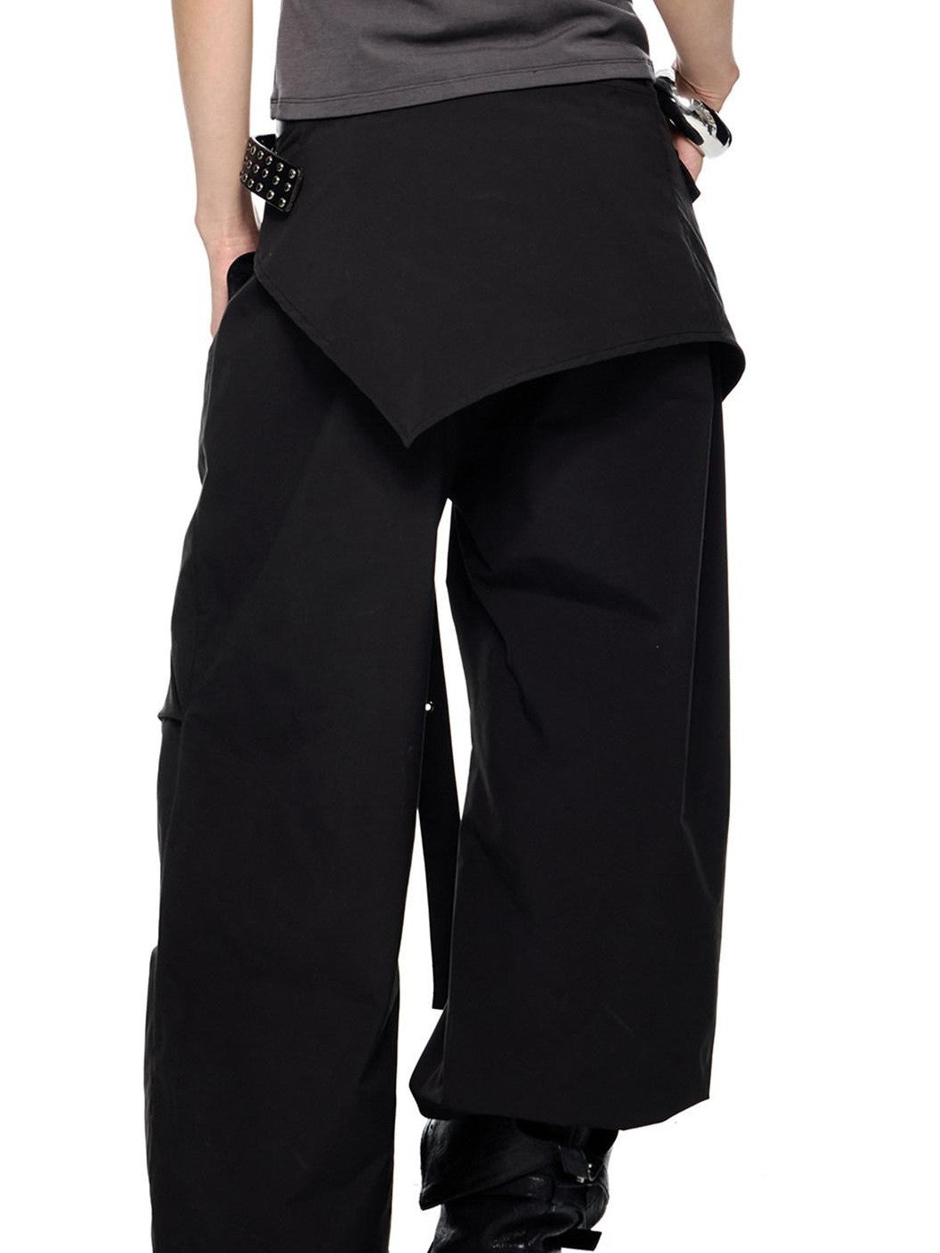 EZEK Black Patchwork Pleated Waist Pocket Casual Women's Polyester Straight-leg Pants