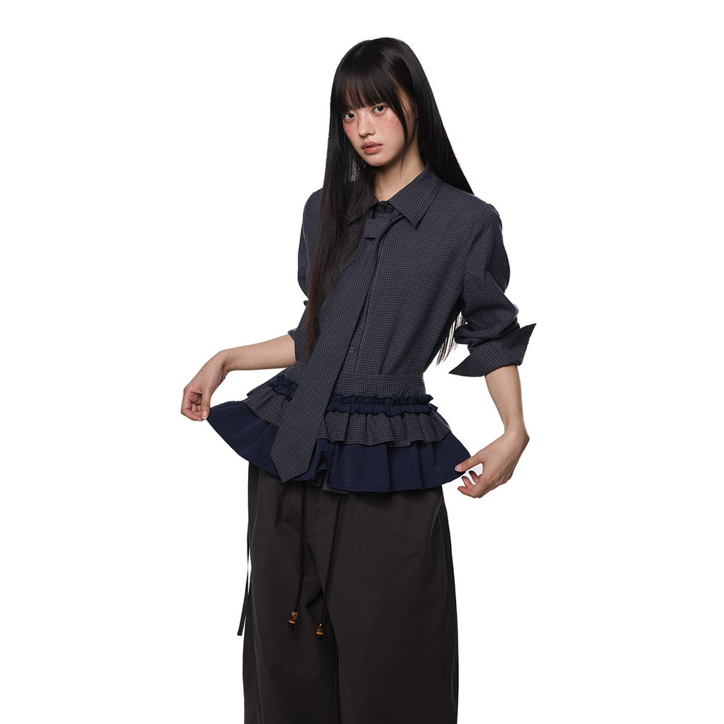 EZEK_Black_Plaid_Pleated_Ruffle_Tie_Women's_Poly_Cotton_Matching_Skirt_Sets_1031631216285_MISSTT