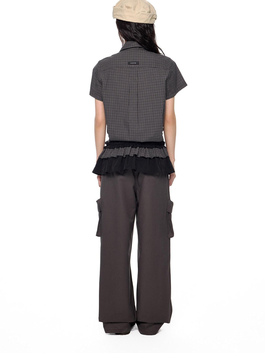 EZEK Black Plaid Pleated Ruffle Tie Women's Poly Cotton Matching Skirt Sets